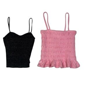 ✨ H&M XS Tank Top Bundle –‎ Black Sparkle & Pink Smocked Ruffle ✨